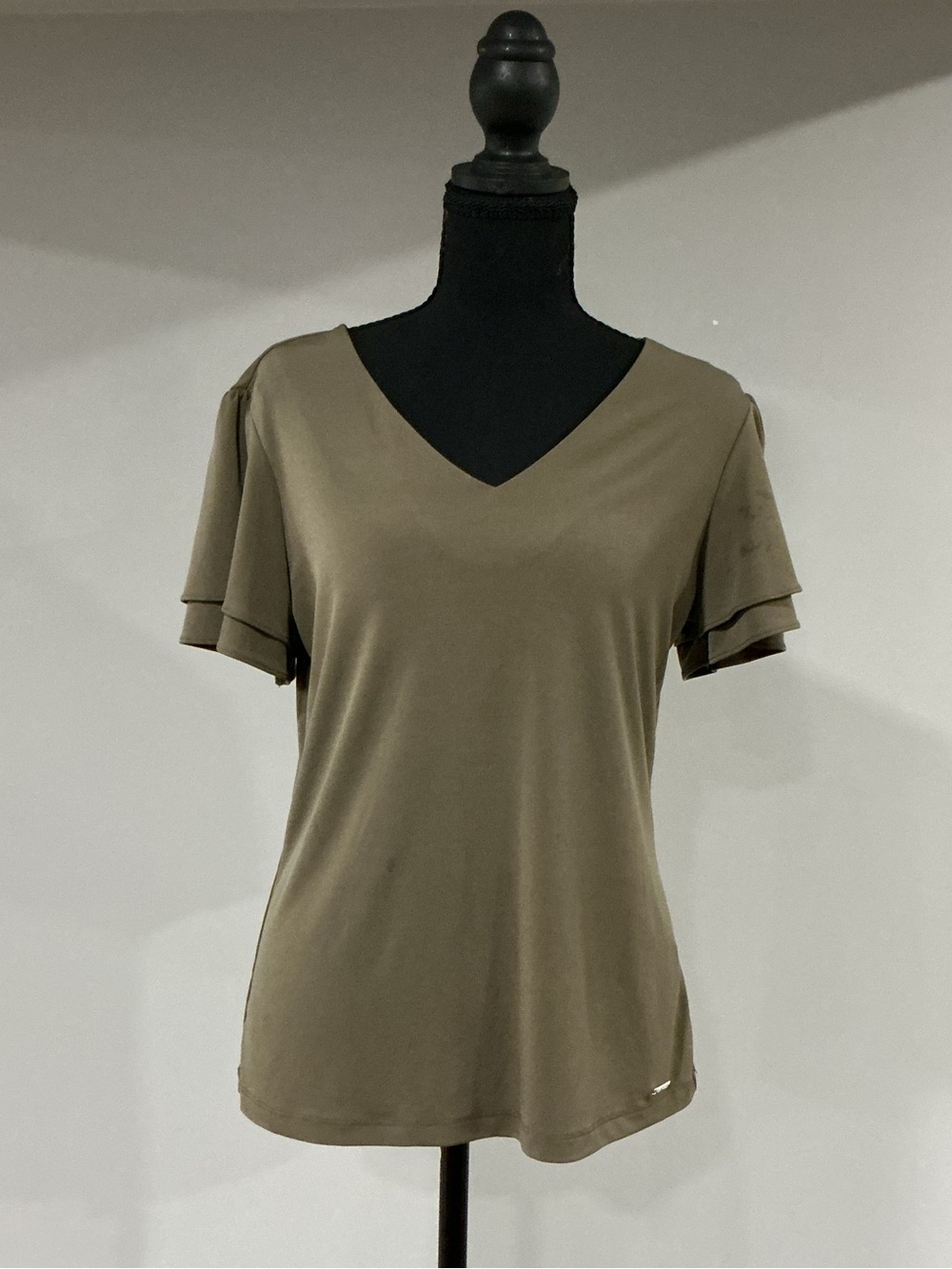 Calvin Klein Olive V-Neck Layered Short Sleeve Top